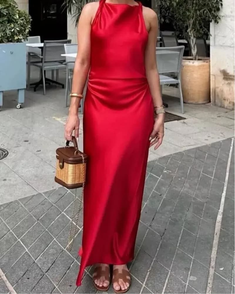 Red Zara Satin Dress - Image 2