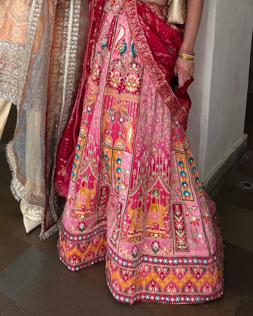 Pink Hand-beaded Lehenga - Image 3