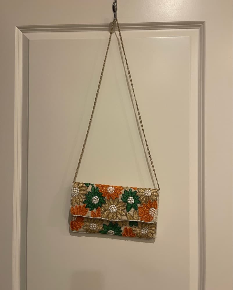 Vibrant Floral Embroidered Crossbody Clutch - Image 1