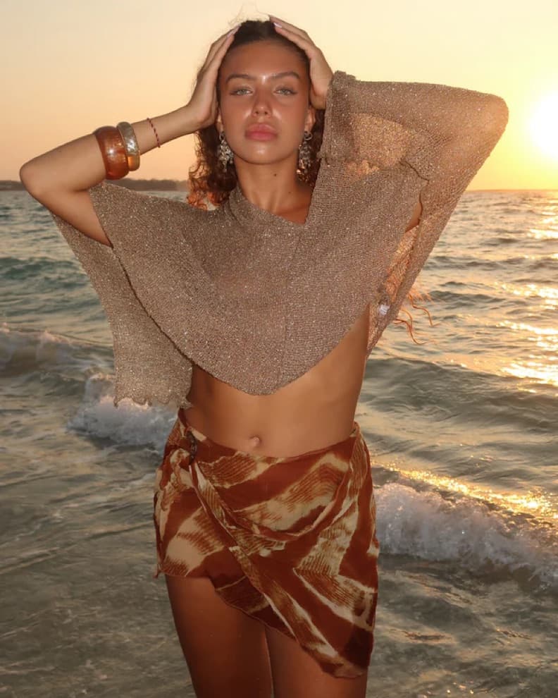 Knit Poncho & Silk Skirt Set  - Image 4