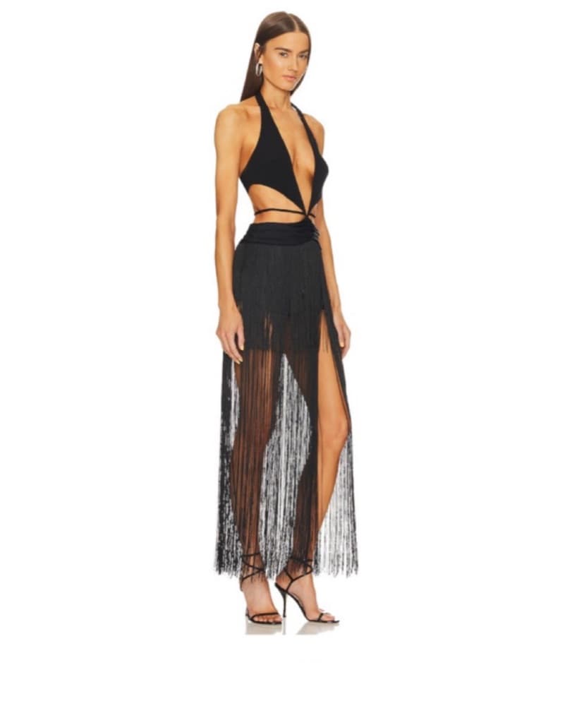 Black  Fringe Cutout Dress  - Image 1