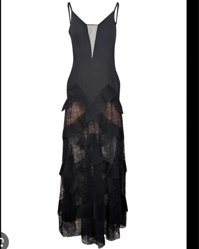 BCBGMAXAZRIA Black Lace Ruffled Dress - Image 1