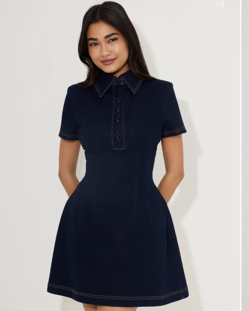 Navy Collared Dress with Contrast Stitching - Image 1