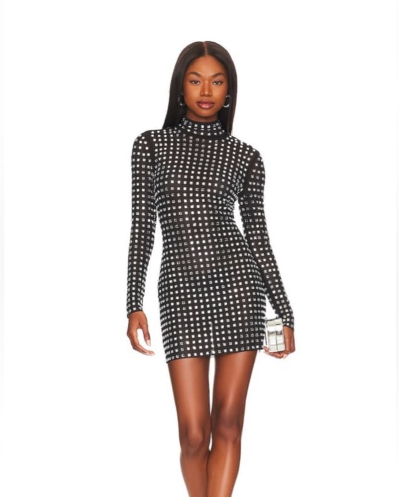 Black Rhinestone Mock Neck Mini Dress - Image 3