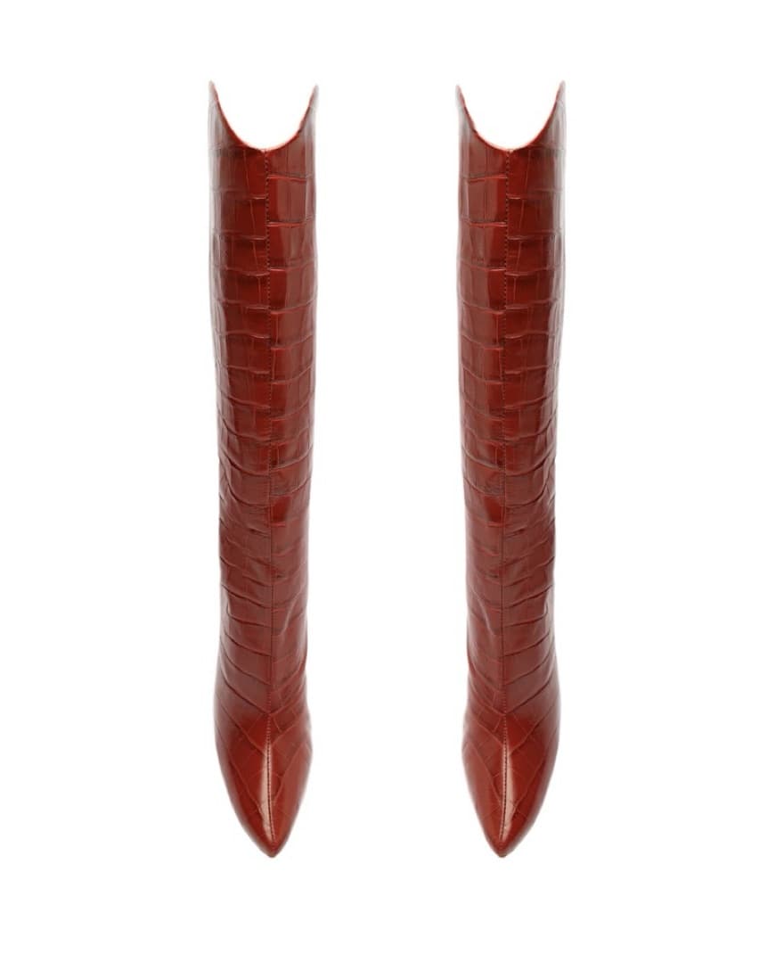 Schutz Crocodile Red Leather Boots - Image 4