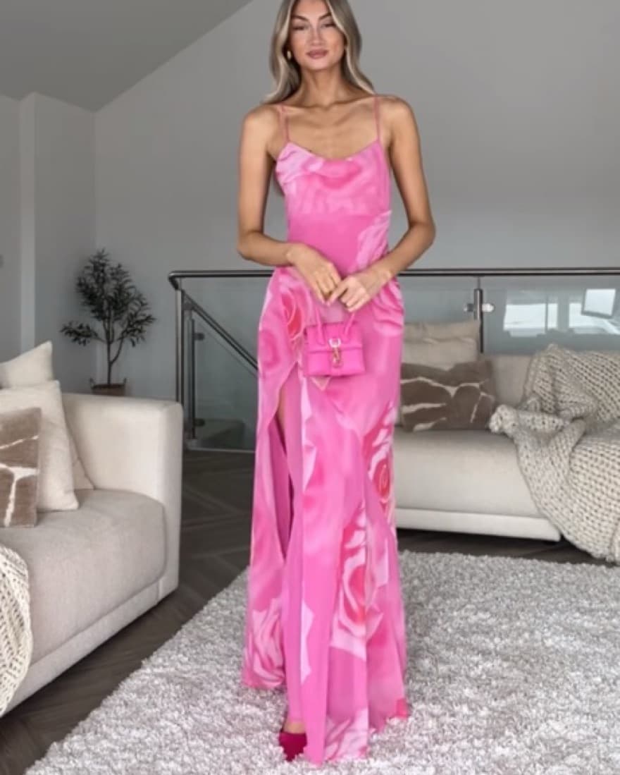 MNG Floral Pink dress with slit - Image 2