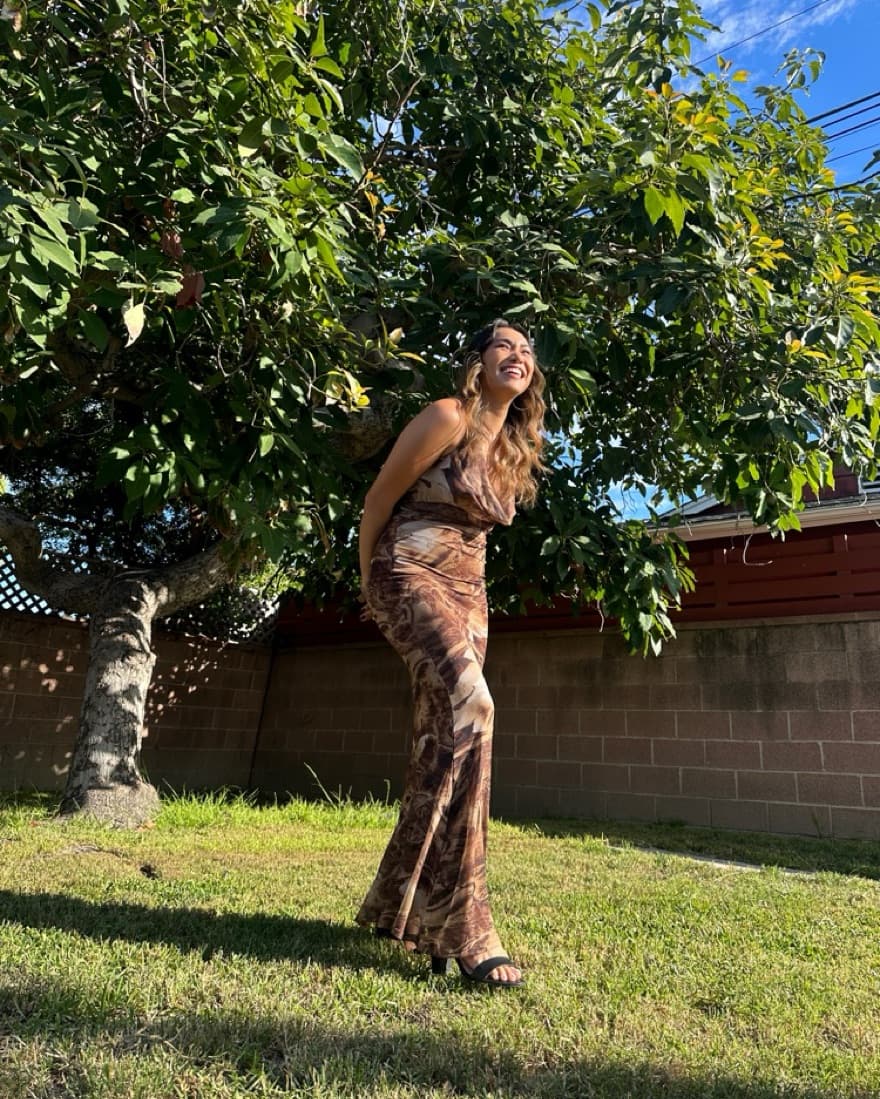 Brown swirl Long Dress Halter  - Image 2