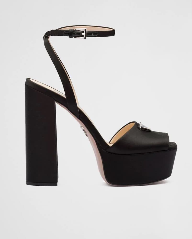 Prada 135 mm Black Satin Platform Heels  - Image 2