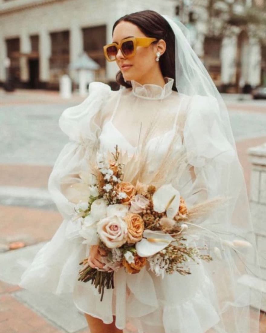 Bride White Puff Sleeve Mini Dress - Image 1
