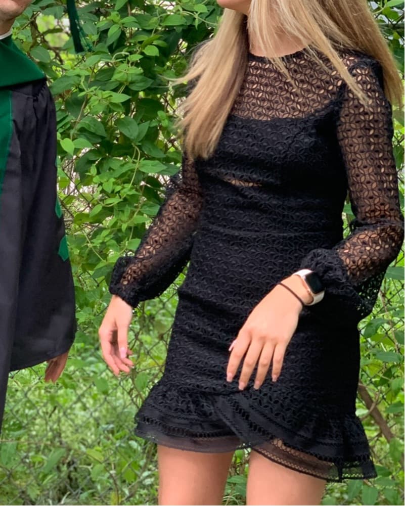 Bardot Eyelet Black Dress - Image 2