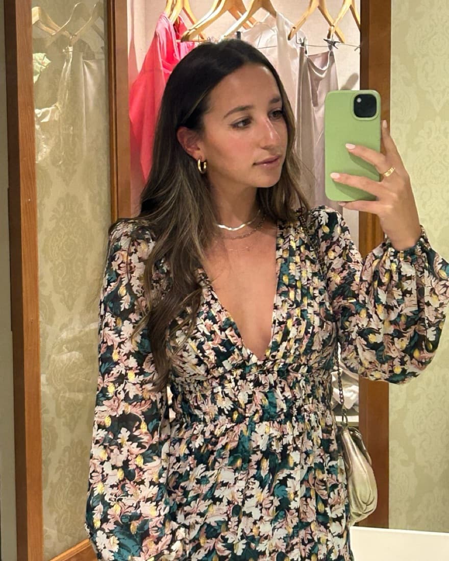 Floral Deep V Long Sleeve Open BackDress - Image 2