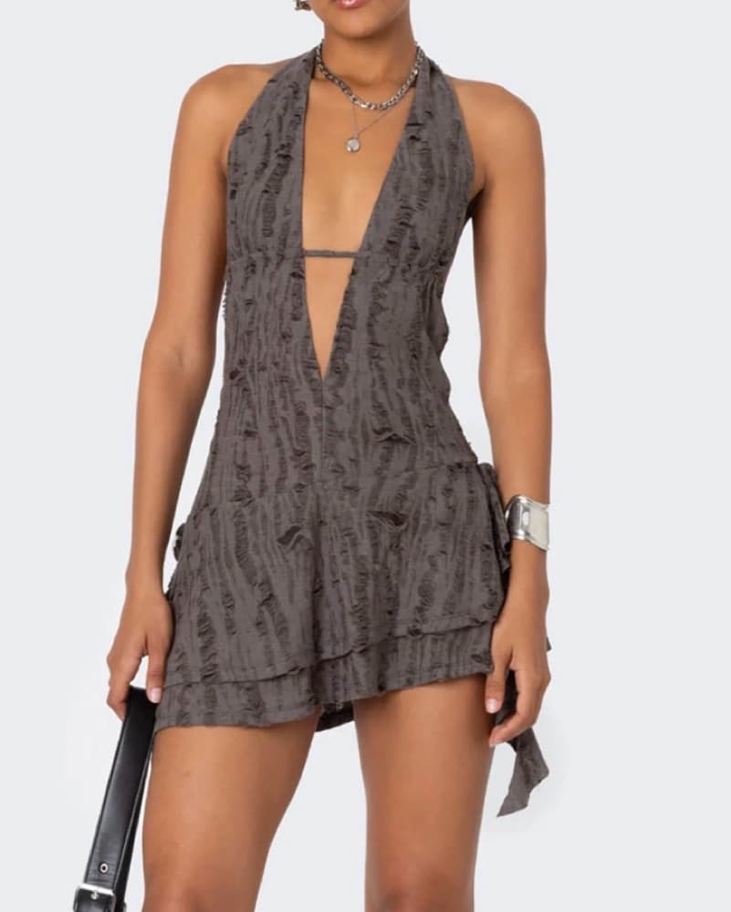 Edikted Shredded Backless Halter Mini - Image 1