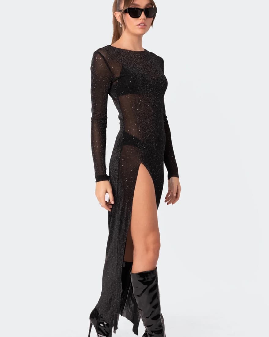 Black Glitter Mesh Dress - Image 1