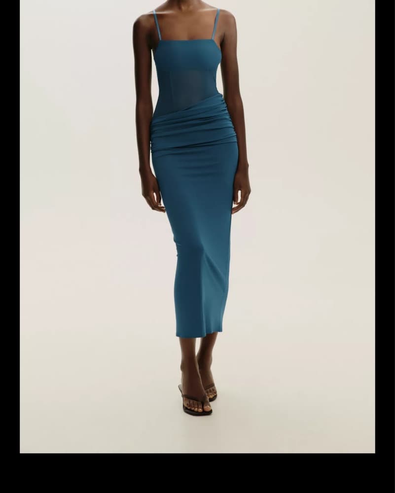 Zara Tulle Combination Teal Midi Dress - Image 3