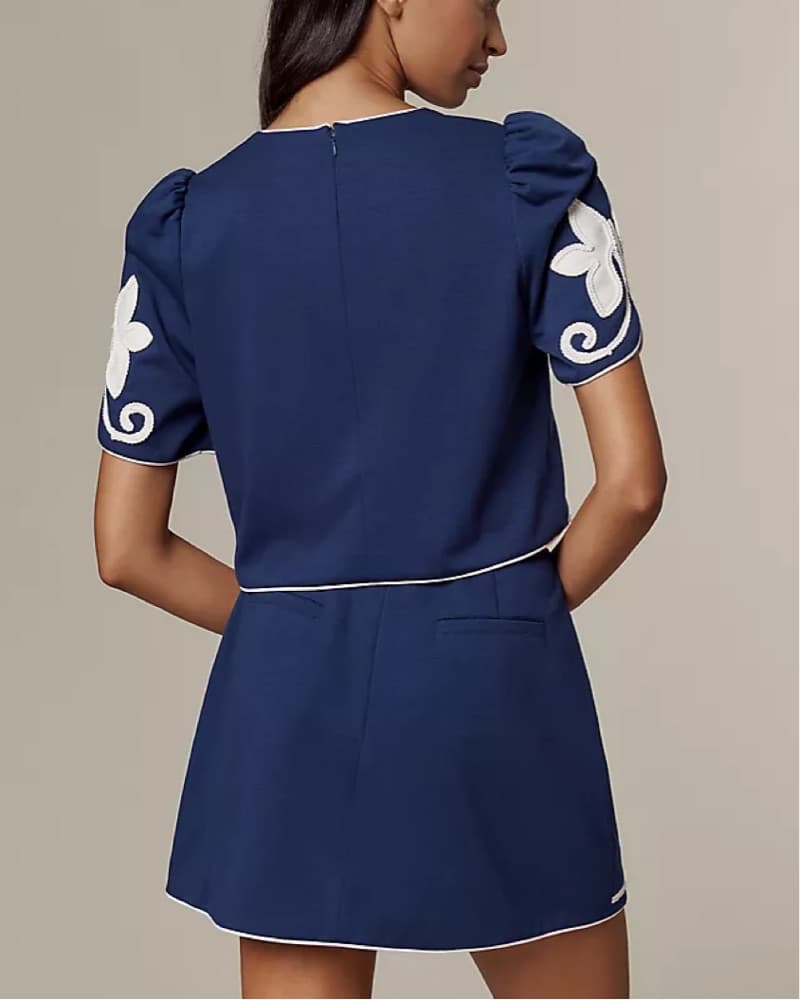Embroidered Blue & White Beeson Top - Image 4