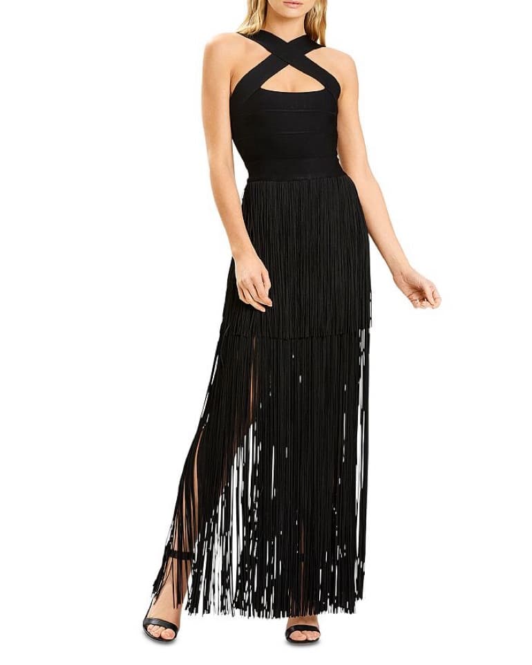Heve Leger Black Fringe Halter Maxi - Image 1