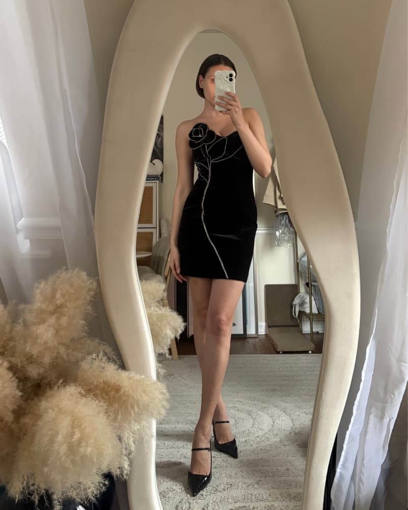 Elegant Black Velvet Mini Dress - Image 1