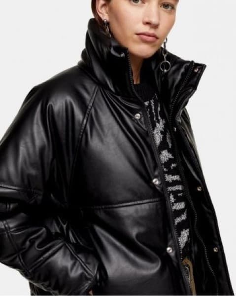 Topshop Black Faux Leather Cropped Puffe - Image 1