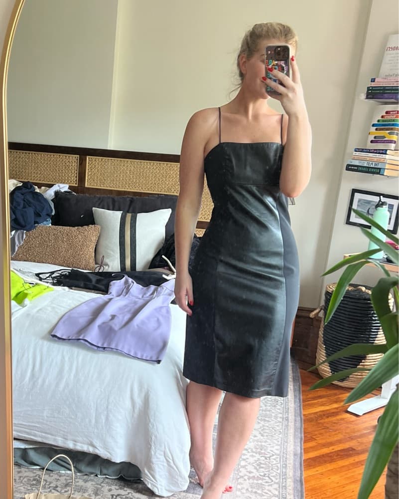 Black Leather Midi Dress - Image 6