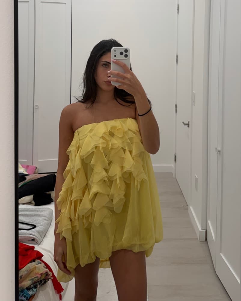 Strapless Ruffled Yellow Mini Dress - Image 1