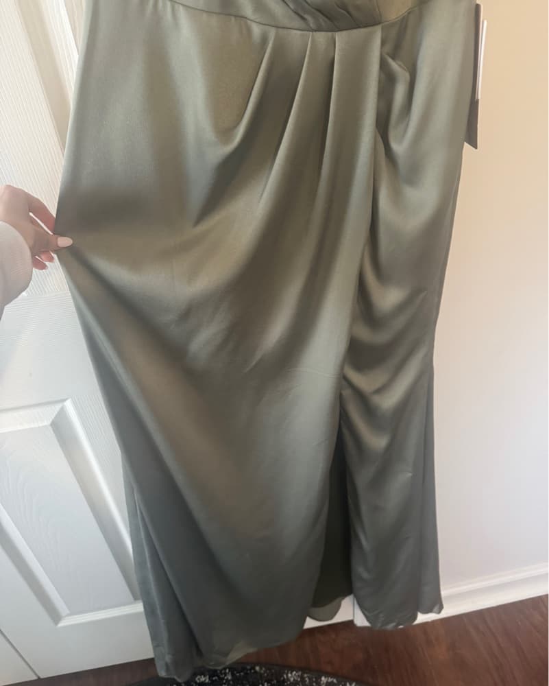 Satin Olive Green Bridesmaid Dress - Image 5