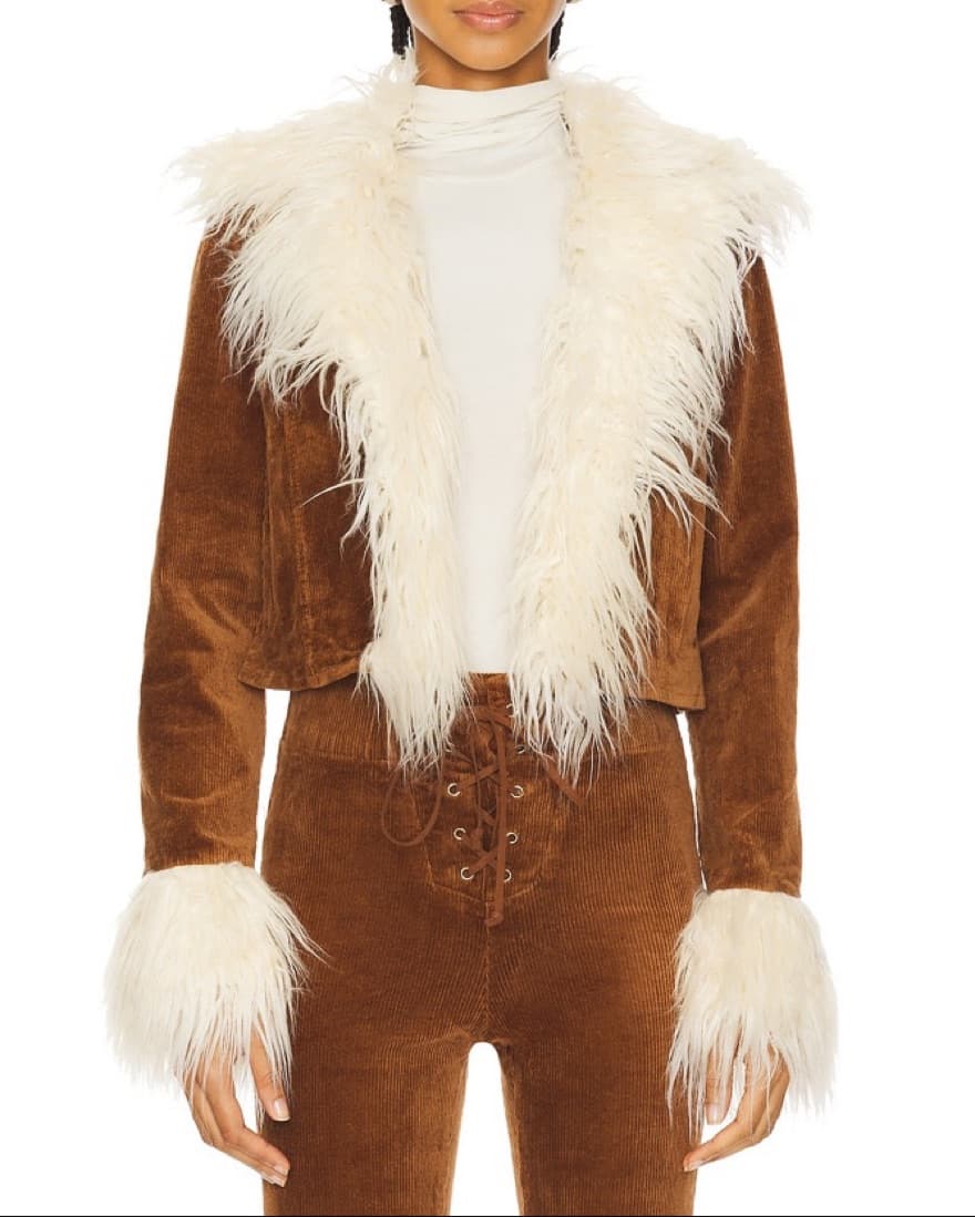 Cozy Corduroy Feather Trim Jacket - Image 1