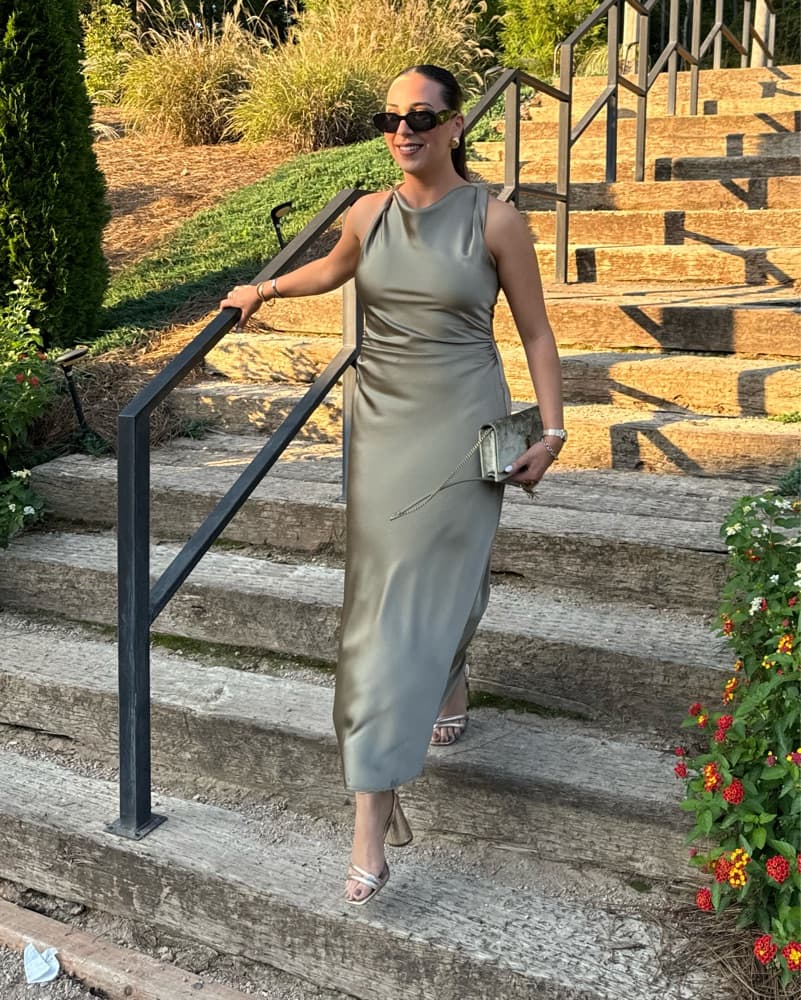 ZARA OLIVE GREEN SATIN GOWN - Image 1