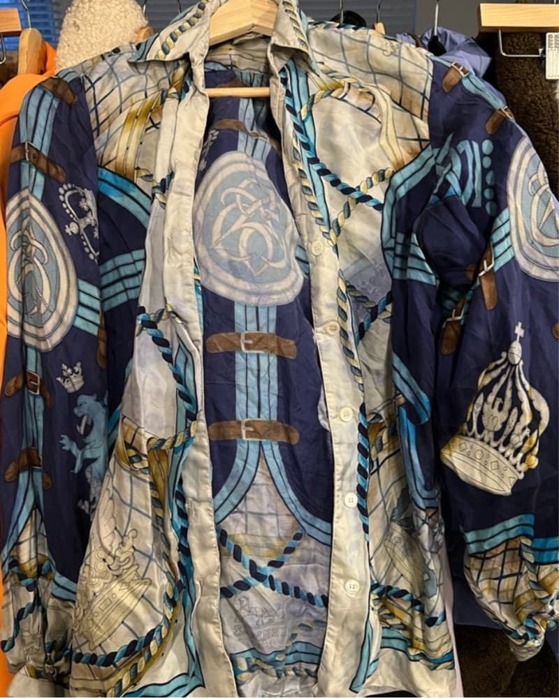 Hermes Blue Silk Button Up - Image 2
