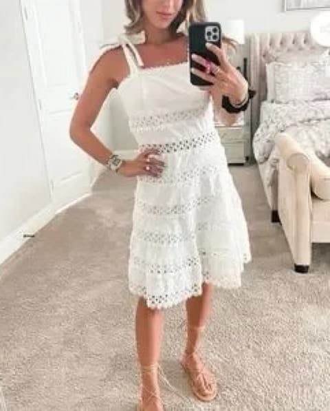 White Crochet Cutout Midi Dress - Image 3