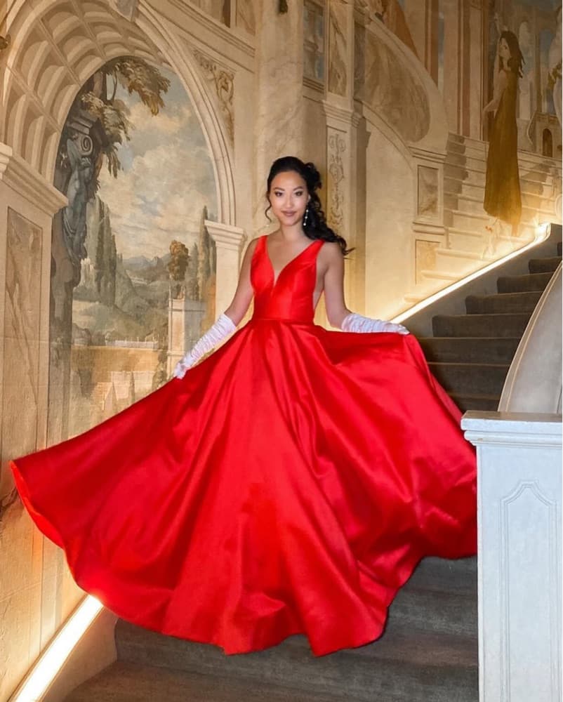 Sherri Hill V Neck Red Gown  - Image 2