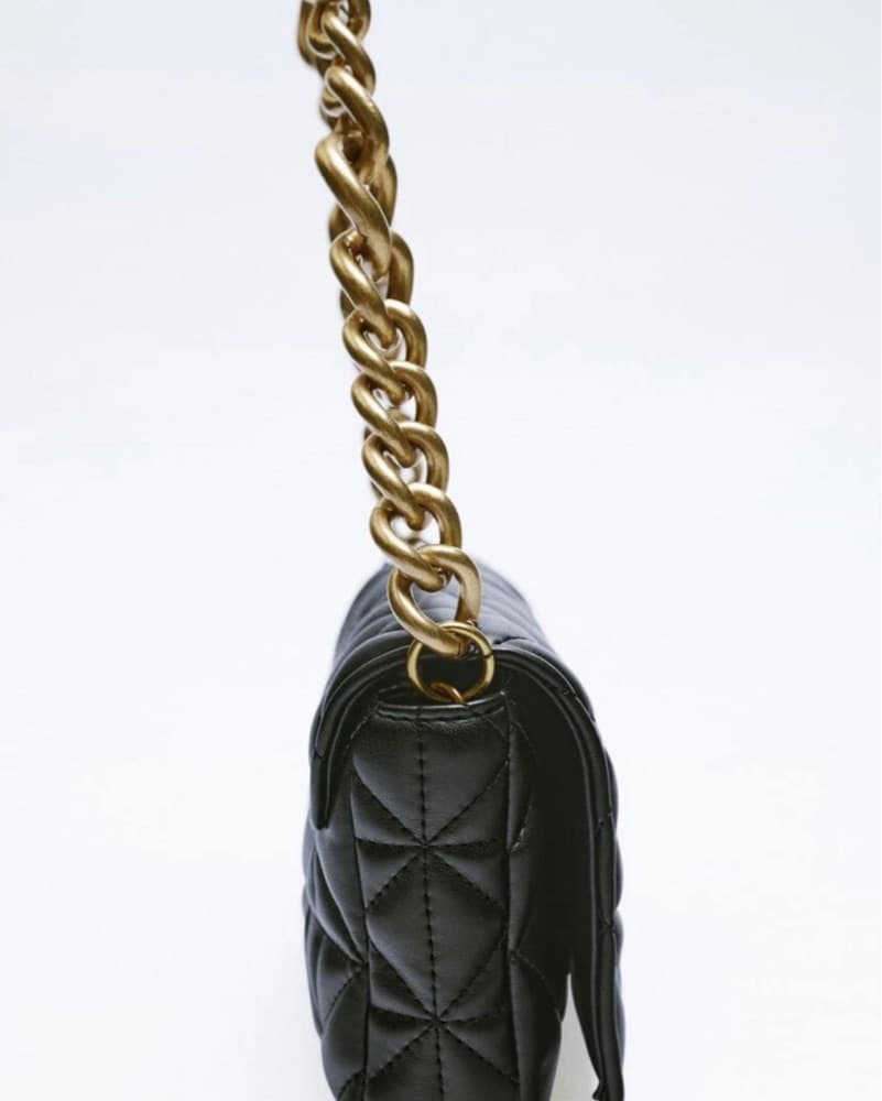 Faux Gold Chain Quilted Shoulder Bag - Image 3