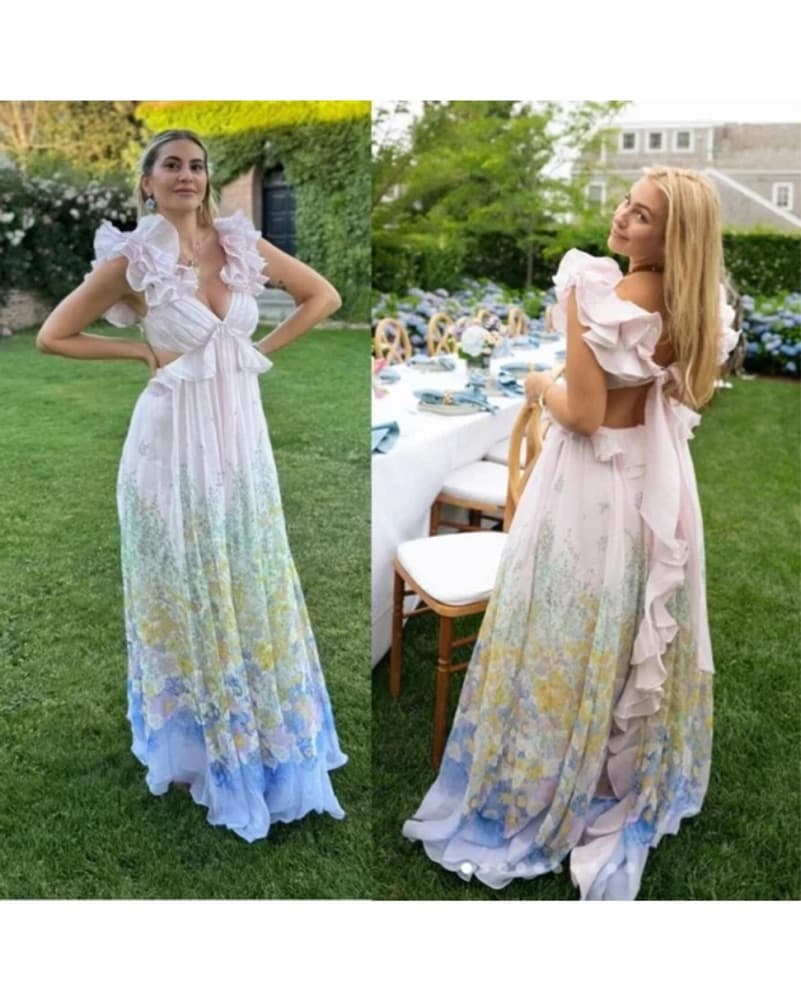 Zimmermann Floral Ruffle Linen/Silk Gown - Image 3