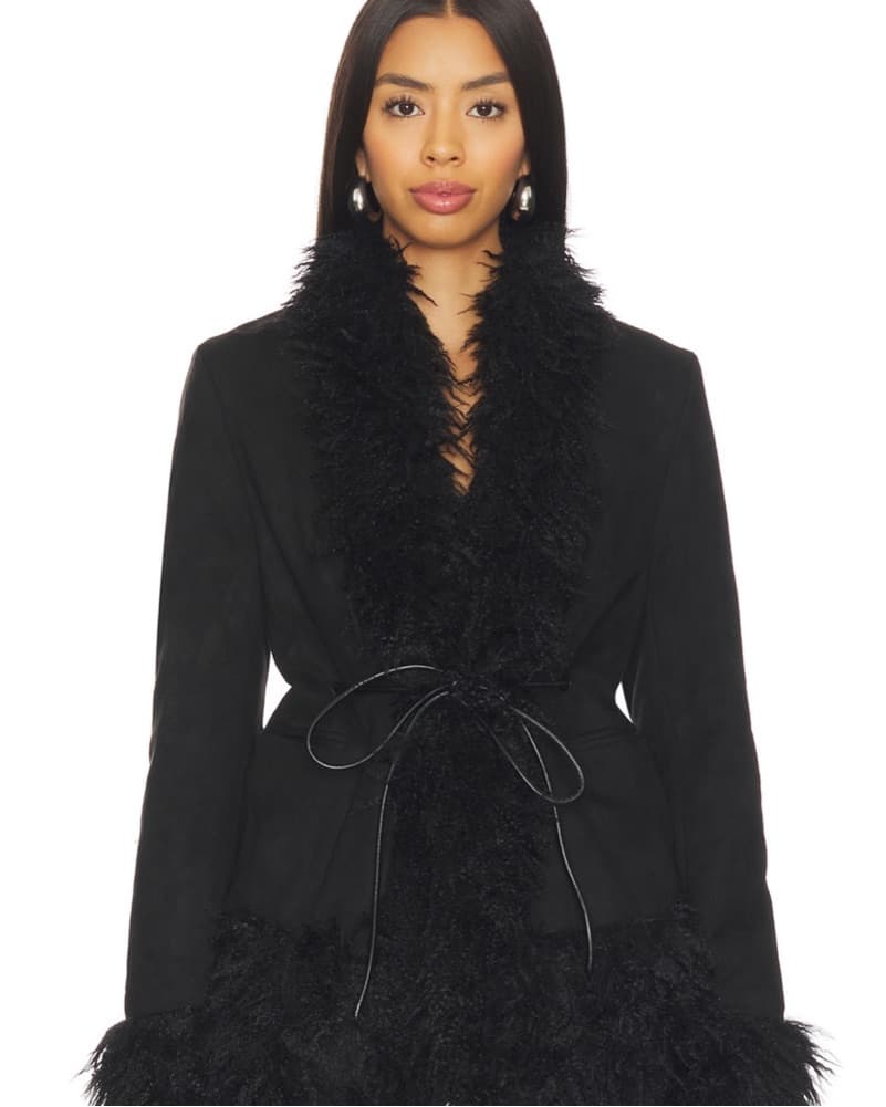 Lioness Faux Fur Trimmed Black Coat - Image 1