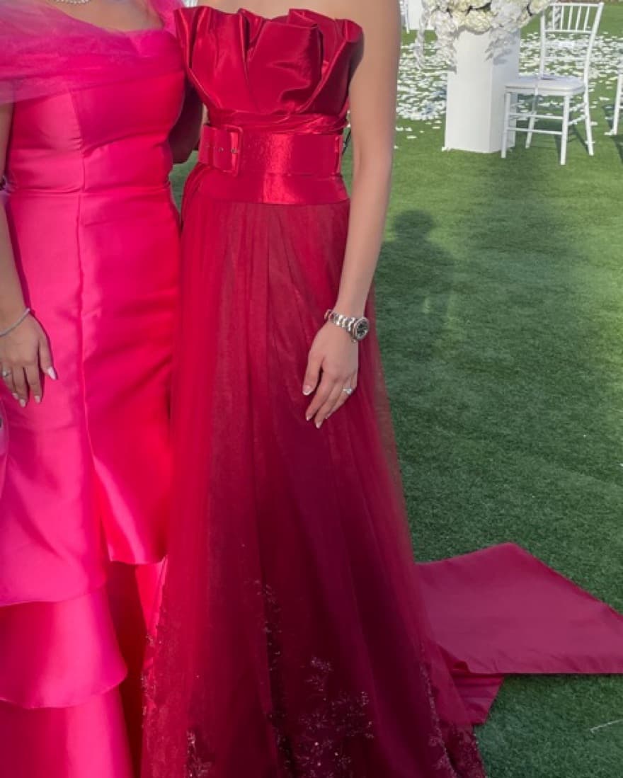  formal red gown w belt + train - Image 4