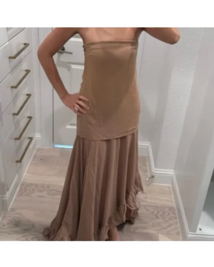 Elegant Camel Ruffled Maxi Dress - Image 5