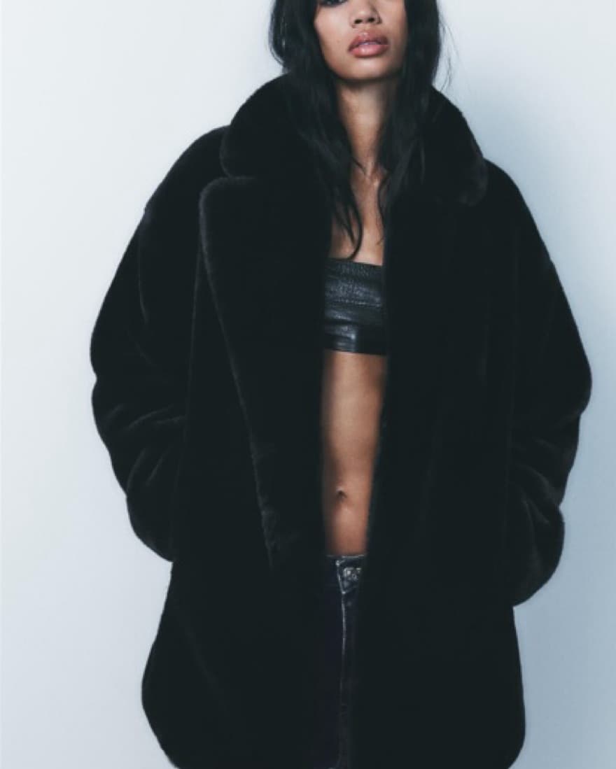 Zara Black Faux Fur Coat - Image 1