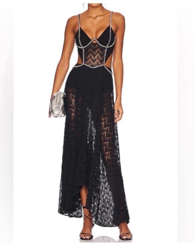 Patbo Black Rhinstone Beach Maxi Dress XS - Image 4