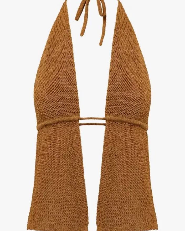 WeWoreWhat Crochet Brown Halter Top - Image 1