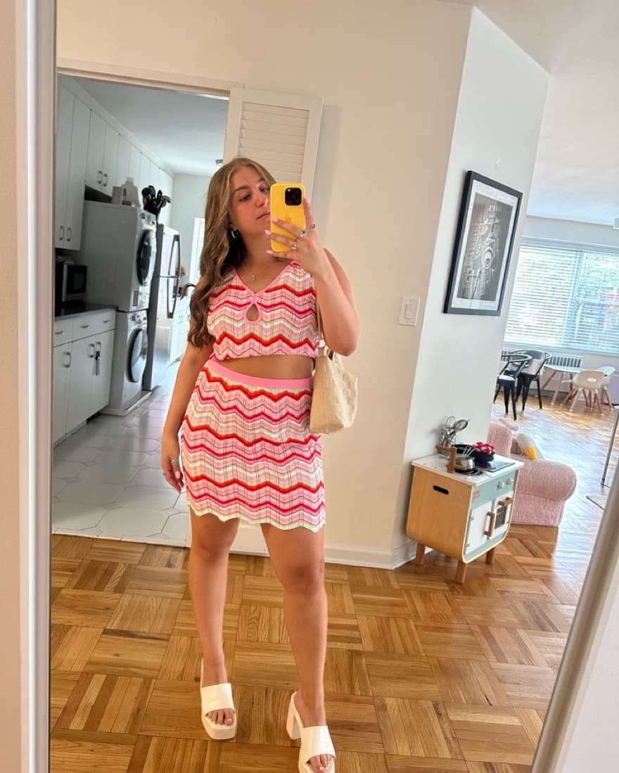 Chevron Print Knit Crop Top and Skirt Set - Image 1