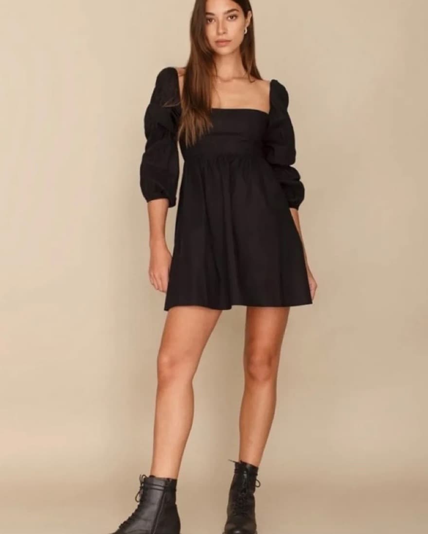 Reformation Black Puff Longsleeve Dress - Image 2