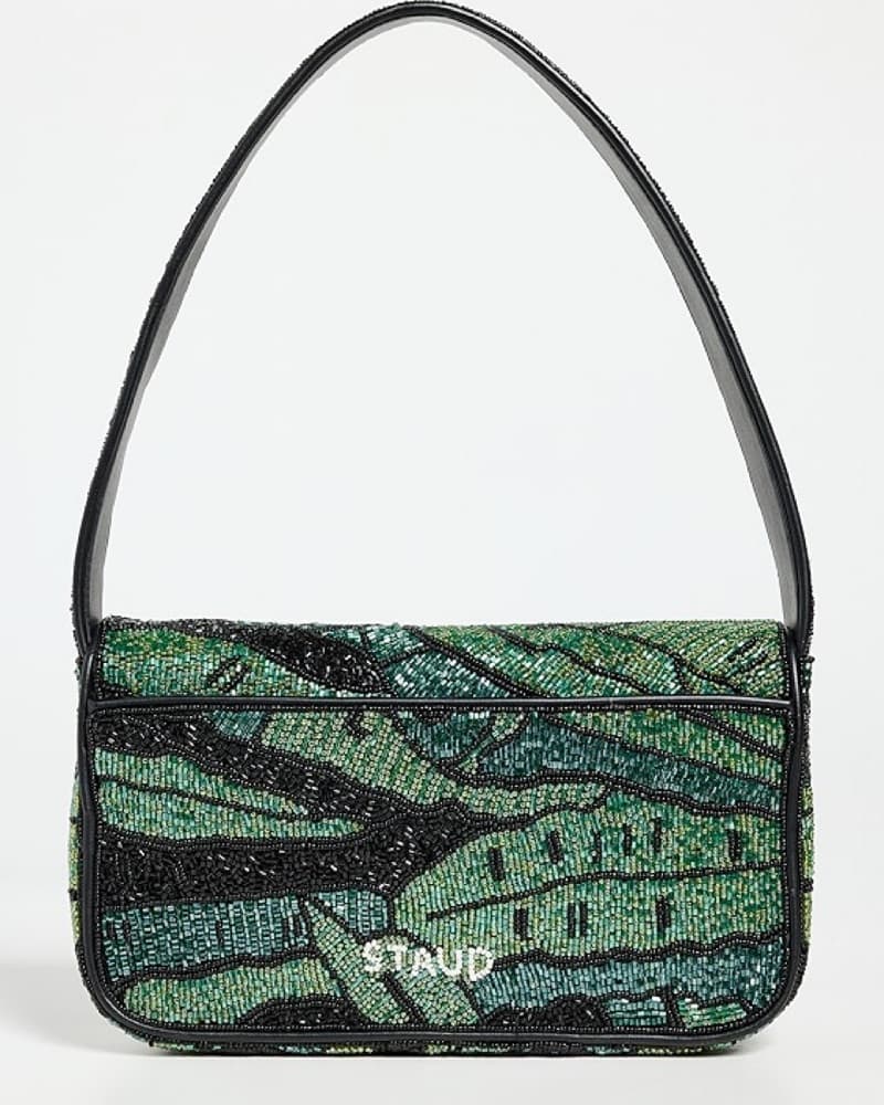 Staud Tommy Bag Beaded Green Palms - Image 3