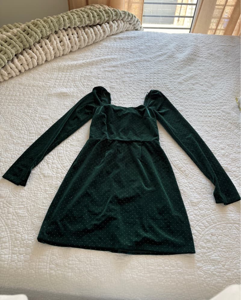Dark Green Velvet Dress - Image 1