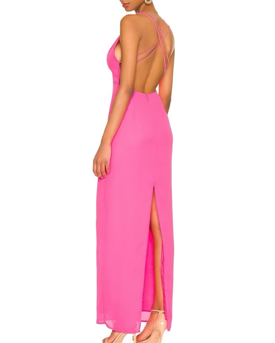 Vibrant Pink Plunging Maxi Dress - Image 2