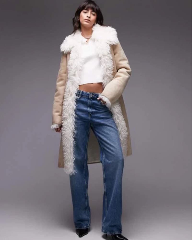 Mango Faux Fur , Suede Trimmed Coat - Image 3