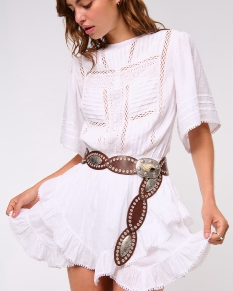 White Lace Ruffle Cotton Mini Dress  - Image 2