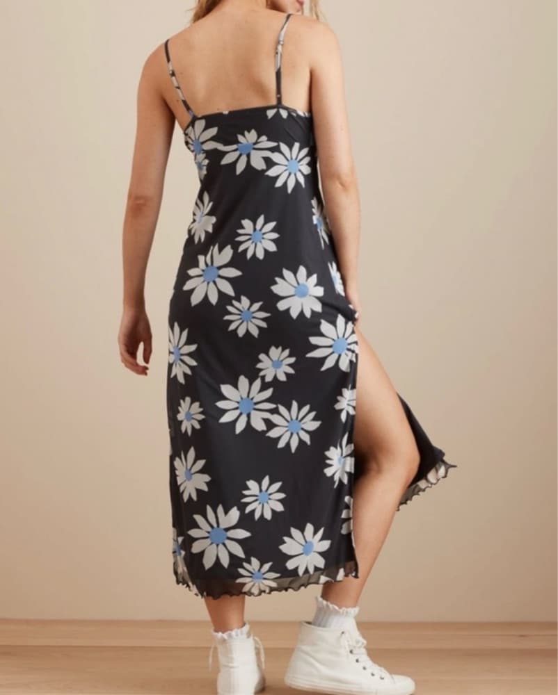 Black Mesh Floral Midi Dress - Image 2