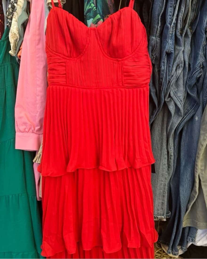 Red Tiered Formal Dress - Image 3