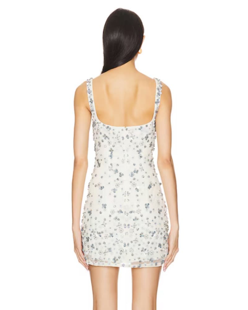 Zaly Embellished Dress in White & Blue - Image 3