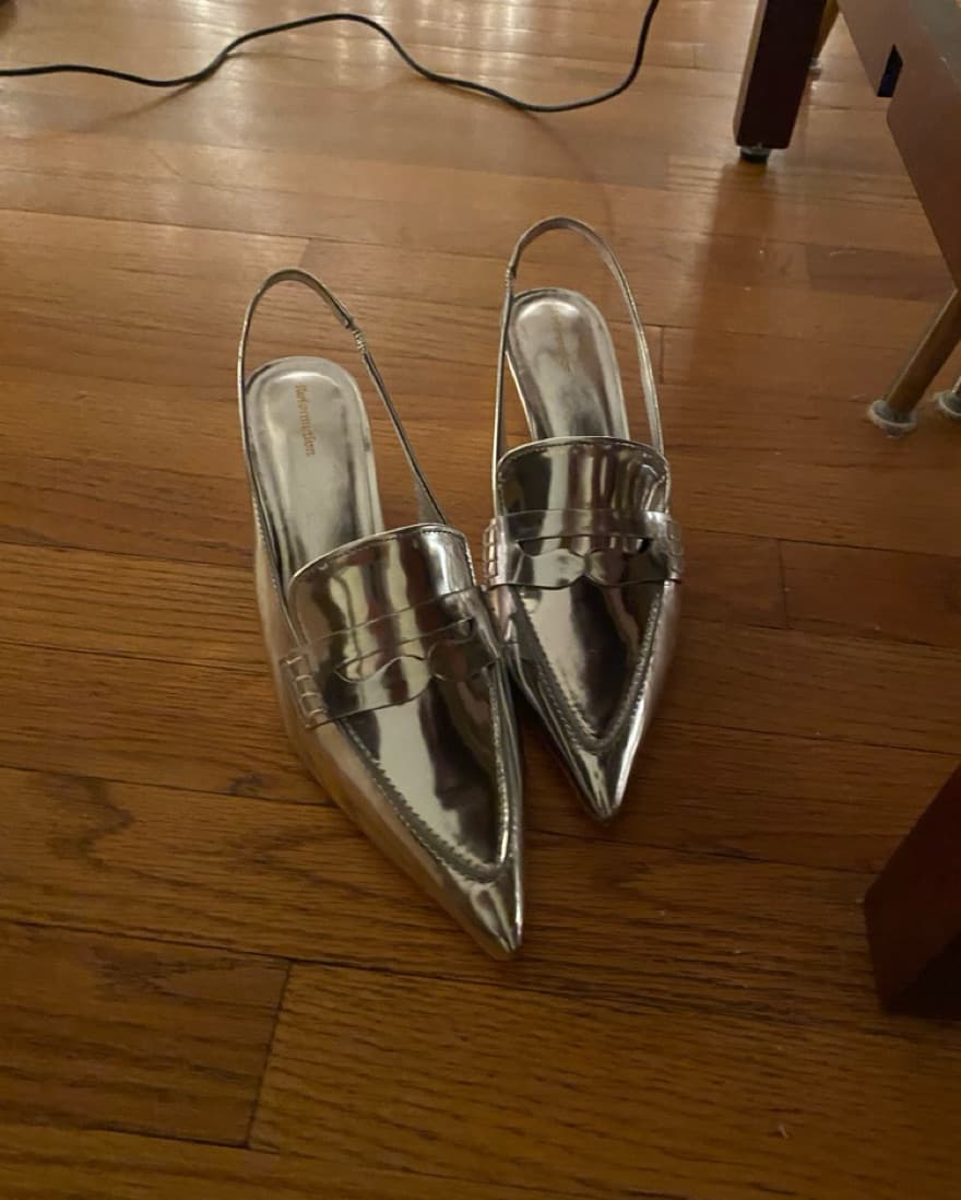 Reformation Silver Kitten Heel Loafers  - Image 4