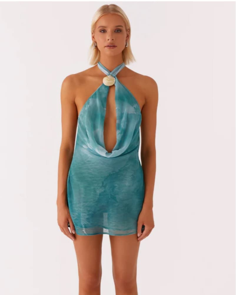 Blue Cowl Neck Dress - Image 3